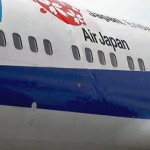 Damage on the side of the body of the aircraft
