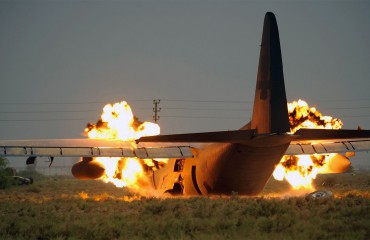 C-130 controlled explosion after crashing in Iraq